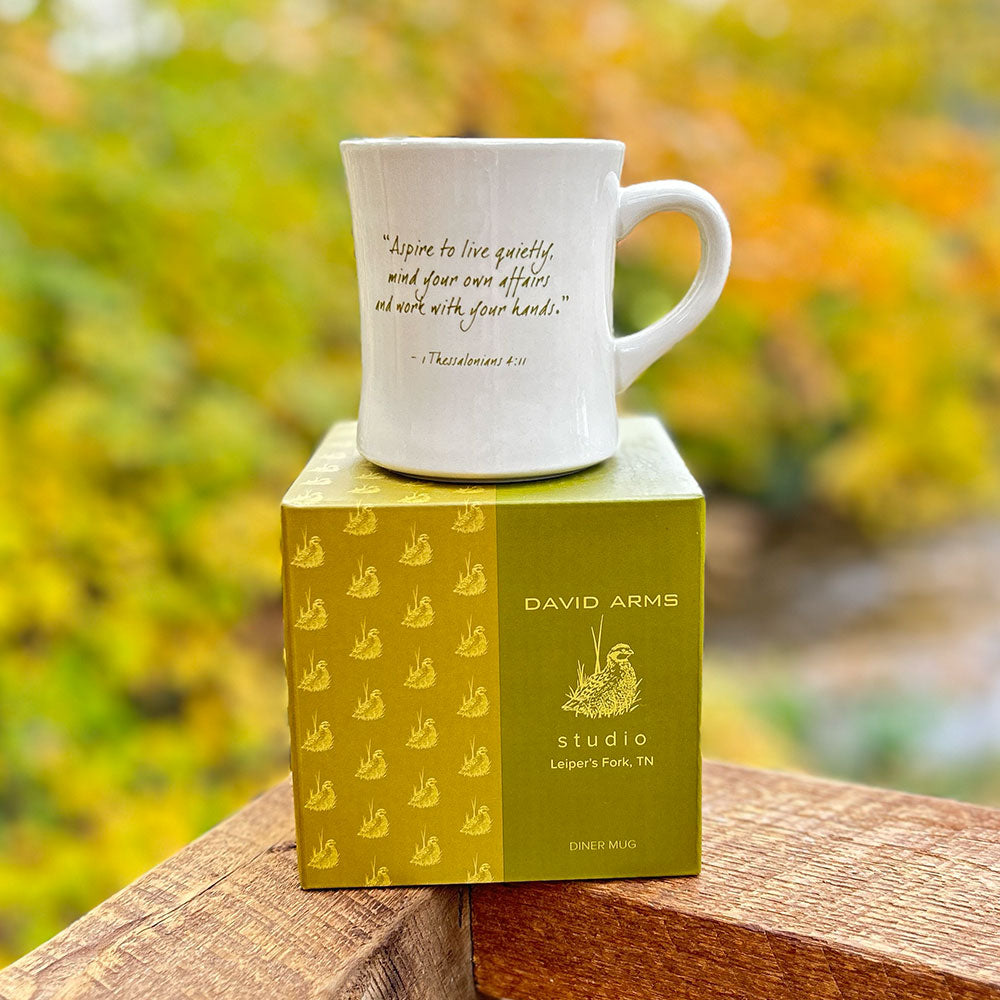 “Aspire to Live Quietly” Vintage Diner Mug