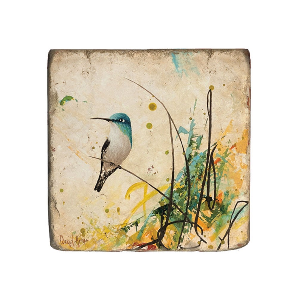 “Hummingbird” (blue/green) Marble Coaster