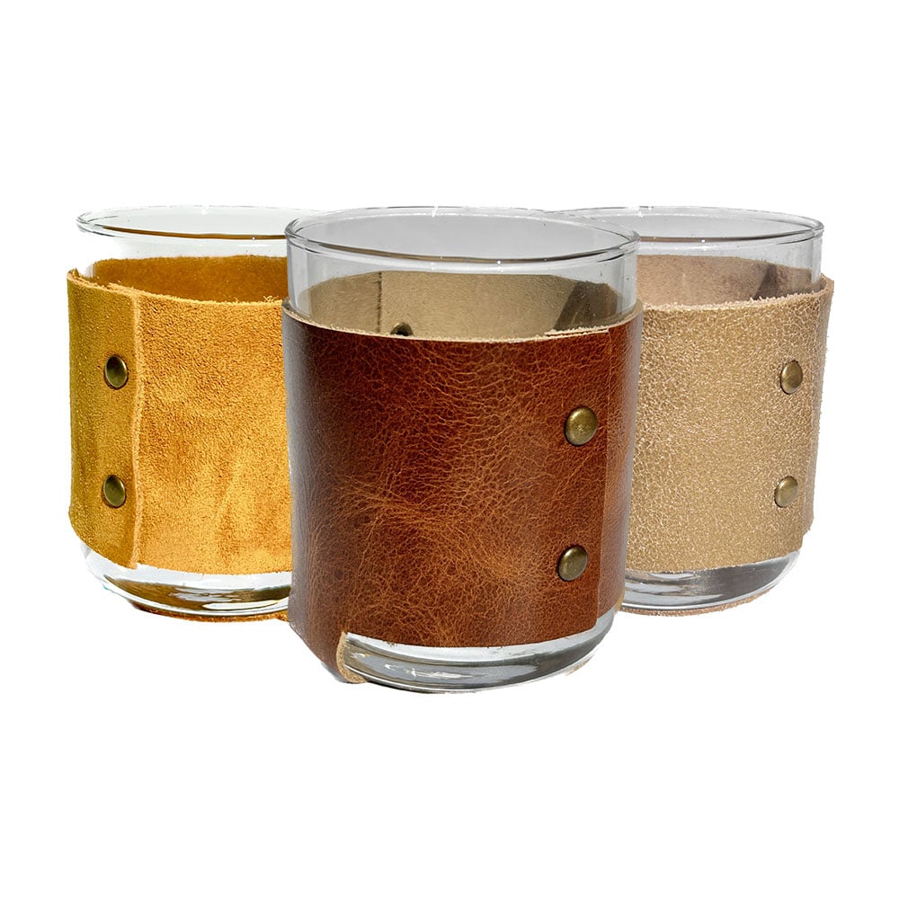 Rocks Glass with Handmade Leather Wraps