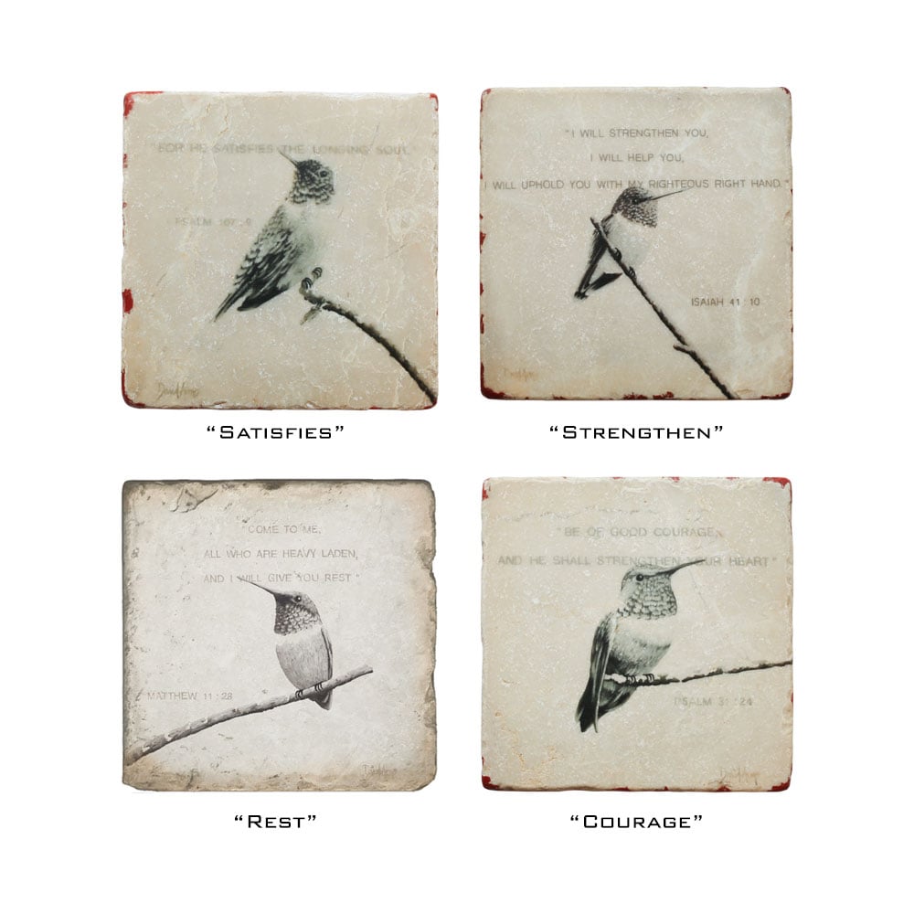 Set of 4 “Hummingbirds” Marble Coasters