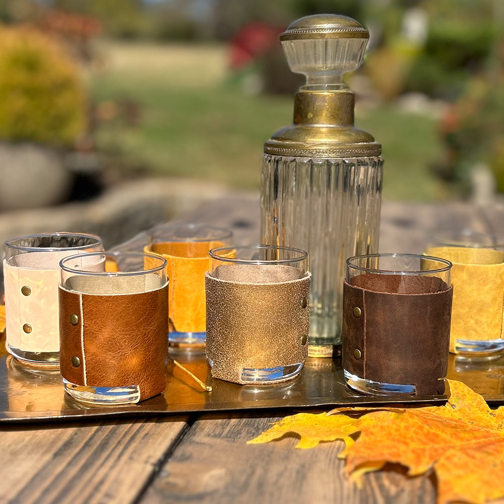 Rocks Glass with Handmade Leather Wraps