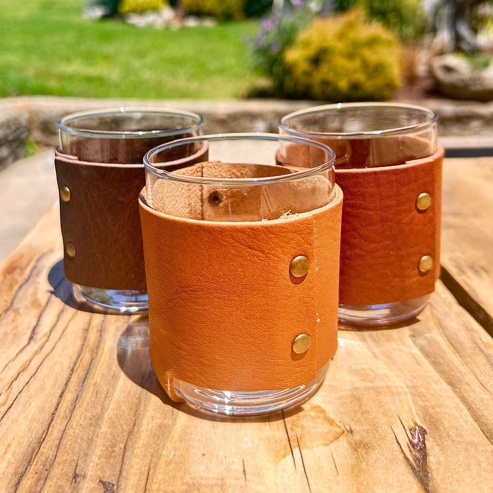 Rocks Glass with Handmade Leather Wraps