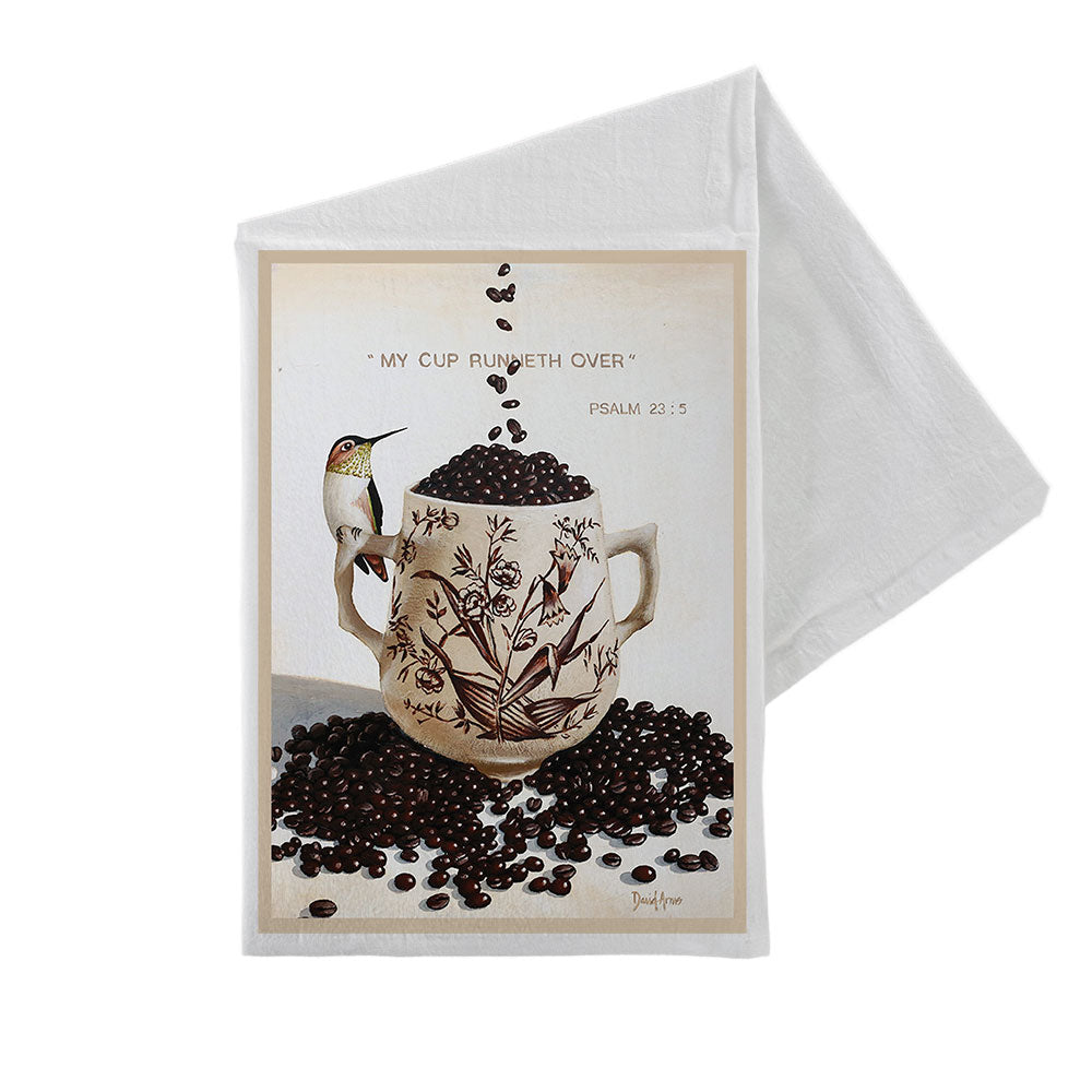 “My Cup Runneth Over” (Coffee Beans) Flour Sack Tea Towel