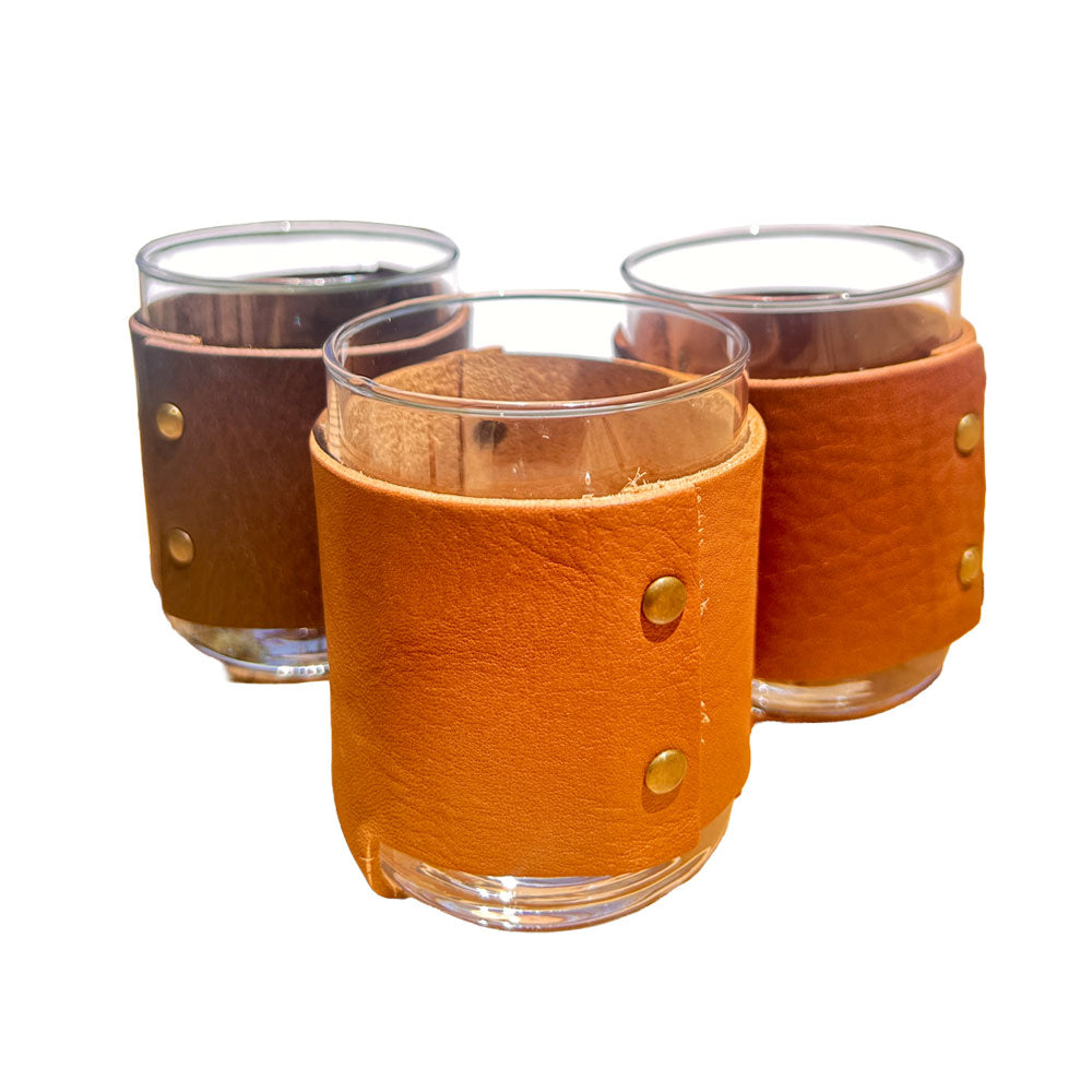 Rocks Glass with Handmade Leather Wraps